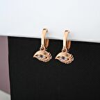 Göz Desenli Rose Renkli Zirkon Taşlı Gümüş Küpe