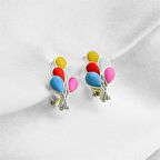 Gümüş  Balon Model Renkli Çocuk Küpesi