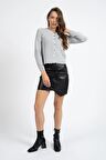 RTD&VLD Kadın Virka Ajurlu İnce Triko Hırka Gri
