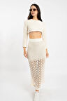RTD&VLD Kadın Crop File Triko Kazak Ekru