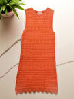 RTD&VLD Kadın Vita-194  Bisiklet Yaka Ajurlu Triko Elbise Turuncu