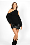 RTD&VLD Kadın Vita182 Sholder Tek Kol Asimetrik Kesim Triko Bluz Siyah