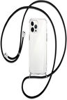Apple iPhone 12 PRO (6.1 inç) Şeffaf Boyun - Omuz Askılı Köşe Korumalı İpli Silikon Kılıf
