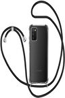 Samsung Galaxy A03S Kılıf Boyun - Omuz Askılı Köşe Korumalı SİYAH İpli Şeffaf Silikon