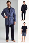 Us Polo Assn Erkek Lacivert Çeyiz Damat Pijama Takımı Röpdöşambırlı 5'li 12000