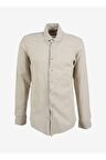 Süvari Slim Fit Düğmeli Yaka Düz Bej Erkek Gömlek Gm1008400239