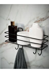 Yapışkanlı 4 Kancalı Banyo Rafı Siyah Banyo Lif Şampuanlık Duşakabin Askısı