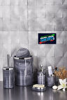 5 Parça Mermer Desen Banyo Seti / Wc Fırçalık, Sıvı - Katı Sabunluk, Çöp Kovası, Diş Fırçalık