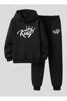 Çocuk Erkek Kapüşonlu Takım KİNG Baskılı 3 İplik Şardonlu Sweatshirt - Eşofman Takım