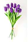 Yapay 8'li Islak Lale Buketi Gerçek Doku Lila