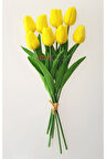 Yapay 8li Islak Lale Buketi Gerçek Doku Sarı Sarı
