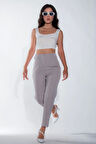 Kadın Gri Dar Paça Toka Detay Kadın Kumaş Pantolon