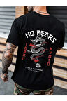 Unisex Baskılı Siyah T-shirt No Fears Ejderha