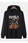 Molly Unisex Siyah Ayıcıklı Nasa Baskılı Sweatshirt