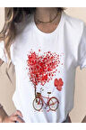 Unisex Baskılı Pamuk Beyaz Bisiklet Yaka Oversize T-shirt