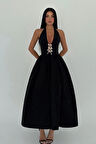 Siyah Ballerina İncili Fiyonk Detay Elbise ATE-2558