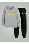 Kapüşonlu Çocuk Erkek Takım SARI GÖZLER 3 İplik Şardonlu Sweatshirt - Eşofman Takım