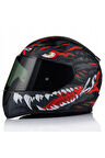Rapıd 2 Kaıju Mat Siyah-Kırmızı Fullface Motosiklet Kaskı Siyah Camlı