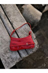 Kırmızı Kadın Kırmızı Rugan Retro Baget Çanta Gündüz / Gece Düz