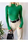Kadın Yeşil Dik Yaka Uzun Kol Viskon Bluz