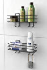 Yapışkanlı 4 Kancalı Banyo Rafı Banyo Şampuanlık Duşakabin Duş Askısı 2 li Set