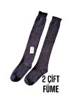 Anne Çorabı 2 Çift Dizaltı Kalın Sıcak Likralı Esnek Yünlü Kadın Çorap Rahat Uzun 36-40 Füme