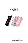 KADIN PATİK ÇORAP 4 ÇİFT KALP DESENLİ PAMUKLU KISAKONÇ ÇORABI 36-40