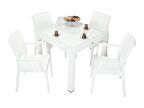 Mandella Elit Rattan 90x90 Elit Koltuk Camlı Masa Takımı BEYAZ