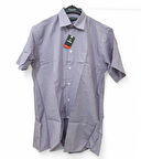 LAGESTA M L PAMUK SERT YAKA  CEPLİ KARELİ MOR -BEYAZ DÖKÜMLÜ  KISAKOL ERKEK GÖMLEK