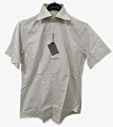 MAZZARO M  SLİM FİT SERT YAKALI  DESENLİ BEJ / MAVİLİ  KLASİK KISA KOLLU ERKEK GÖMLEK