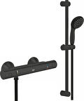 Grohe Start Mat Siyah Sürgülü Duş Seti + Termostatik Duş Bataryası