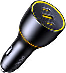 Aohi Superauto Araç İçi Şarjı, 3 Portlu Pd 170W Type-C To Type-C, Usb, Hızlı Şarj Çakmaklık Adaptörü