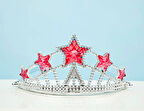 Kırmızı Yıldız Taşlı Plastik Kraliçe Prenses Elsa Tacı Çocuk Boy