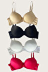 Siyah-beyaz-kırmızı-ten 4'lü İçi Boş Micro Balenli Günlük Tek Desteksiz Sütyen