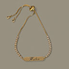 Göz Kamaştıran Dikdörtgen Figürlü ve Beyaz Taşlı 14 Ayar Altın Plakalı Tuba Bilekliği