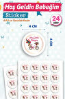 Hoş geldin Bebeğim Etiket Yuvarlak 4cm (kız) 24 Adet Bebek- Yenidoğan  Hediyelik - Çikolata Etiketi Sticker -T1127