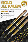 Uni-Ball Um-153 Signo Broad Roller Kalem  GOLD 3 Adet 1.0 mm Davetiye Kalemi /Gold Yazan Davetiye Anı Defteri Kalemi / İmza Kalemi / Jel Kalem -T338