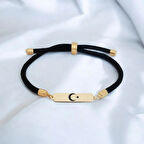 Vatan sevgisini temsil eden Siyah Örgülü Dikdörtgen Motifli 14 Ayar Altın Plakalı Türkiye Bilekliği