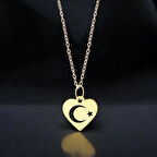 Vatanseverlere Özel Kalp Motifli 14 Ayar Altın Plakalı Türkiye Ay Yıldız Kolyesi