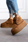 Günlük Kadın Bot Kalın Yüksek Taban Bağcıklı Kürklü Astarlı Oval Burunlu Rahat Bootie U15