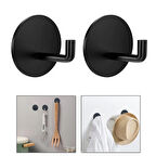 Microcase  Yapışkanlı  Paslanmaz Çelik Banyo Mutfak Eşya Havlu Vb Metal Askılık Yuvarlak Tasarım -SİYAH AL4935 2 Adet