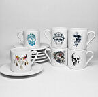 KURUKAFA TEMALI BASKILI PORSELEN 6LI TÜRK KAHVESİ FİNCAN TAKIMI