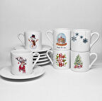 YENİ YIL TEMALI BASKILI PORSELEN 6LI TÜRK KAHVESİ FİNCAN TAKIMI