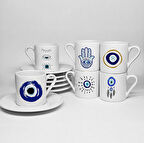 NAZAR TEMALI BASKILI PORSELEN 6LI TÜRK KAHVESİ FİNCAN TAKIMI