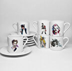 ŞÖHRETLER TEMALI BASKILI PORSELEN 6LI TÜRK KAHVESİ FİNCAN TAKIMI