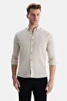 JACQUEZ Bej Keten Nakışlı Standard Fit Erkek Gömlek