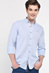 JACQUEZ Mavi Keten Nakışlı Standard Fit Erkek Gömlek