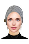 Üç Bantlı Hazır Tesettür Dış Bone Hijap Gri Rahat Şık Bone