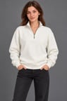 Üç İplik İçi Şardonlu Dik Yaka Yarım Fermuarlı Kışlık Sweatshirt - Beyaz