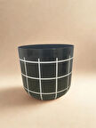 Dekoratif Saksı – Siyah & Beyaz Karo Desen No 1